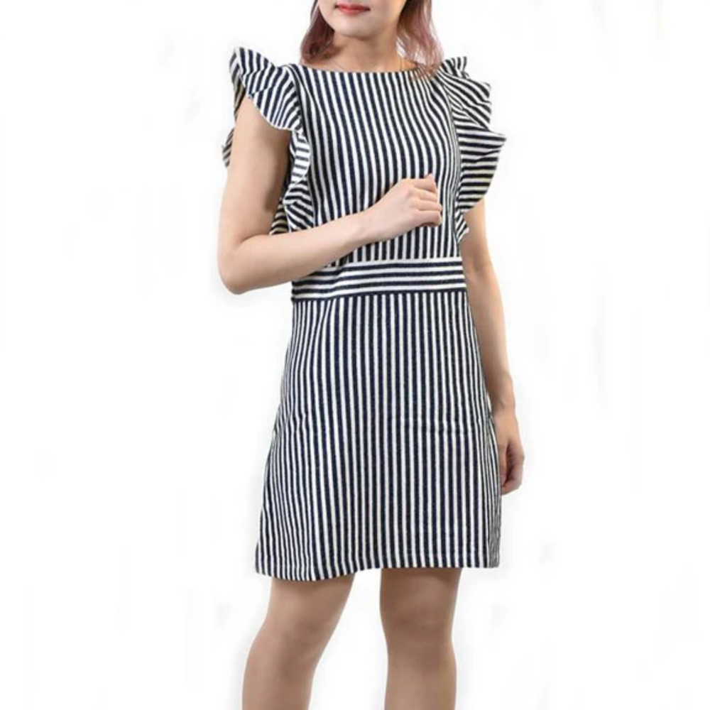 MAISON KITSUNE Women's Ruffle trim White embroidered stripe dress sz 3